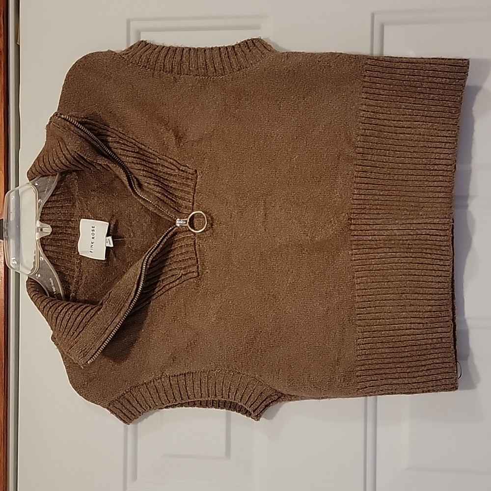 Pink Rose NWT Sweater 1/4 Zip Cocoa Powder Brown - XS